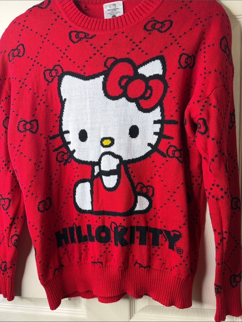 Hello Kitty Red Knit Crewneck Sweater with Graphic Motif - Picture 4 of 5